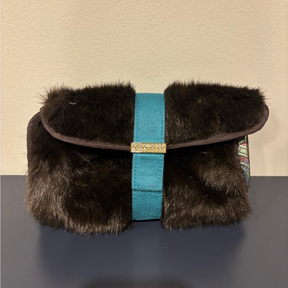 Faux Fur Clutch with Teal Accent